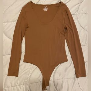 Nuuds chocolate long sleeve scoop neck bodysuit